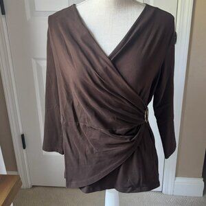 Jones New York  - Brown Faux Wrap Gold Loop Top (Size: M)